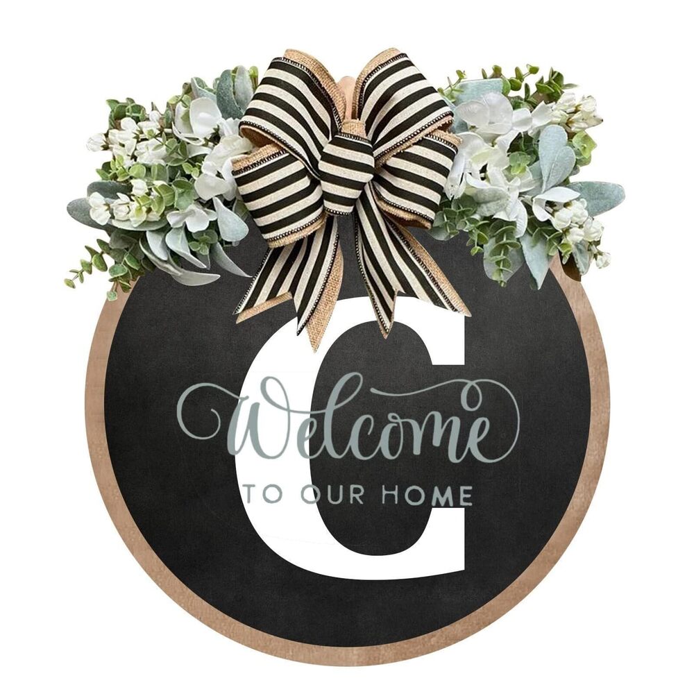 8572 Last Name Welcome Sign for Front Door Porch Decor, Farmhouse Wreath - Picture 1 of 1